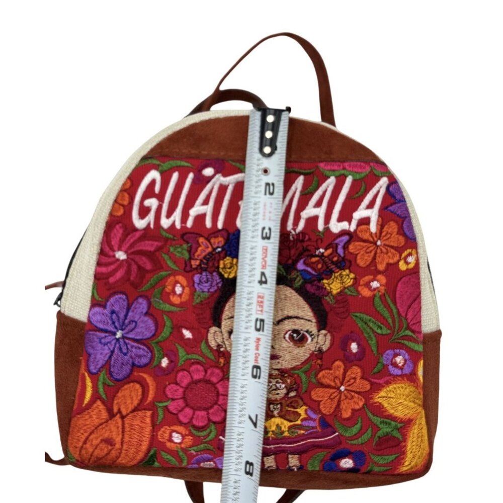 Handmade Guatemala Embroidered Mini Backpack Suede & Woven Fabric Material - Picture 5 of 9
